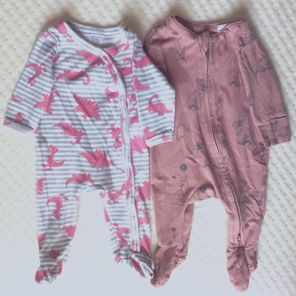 Two Premie Footie Pajamas for Baby Girl